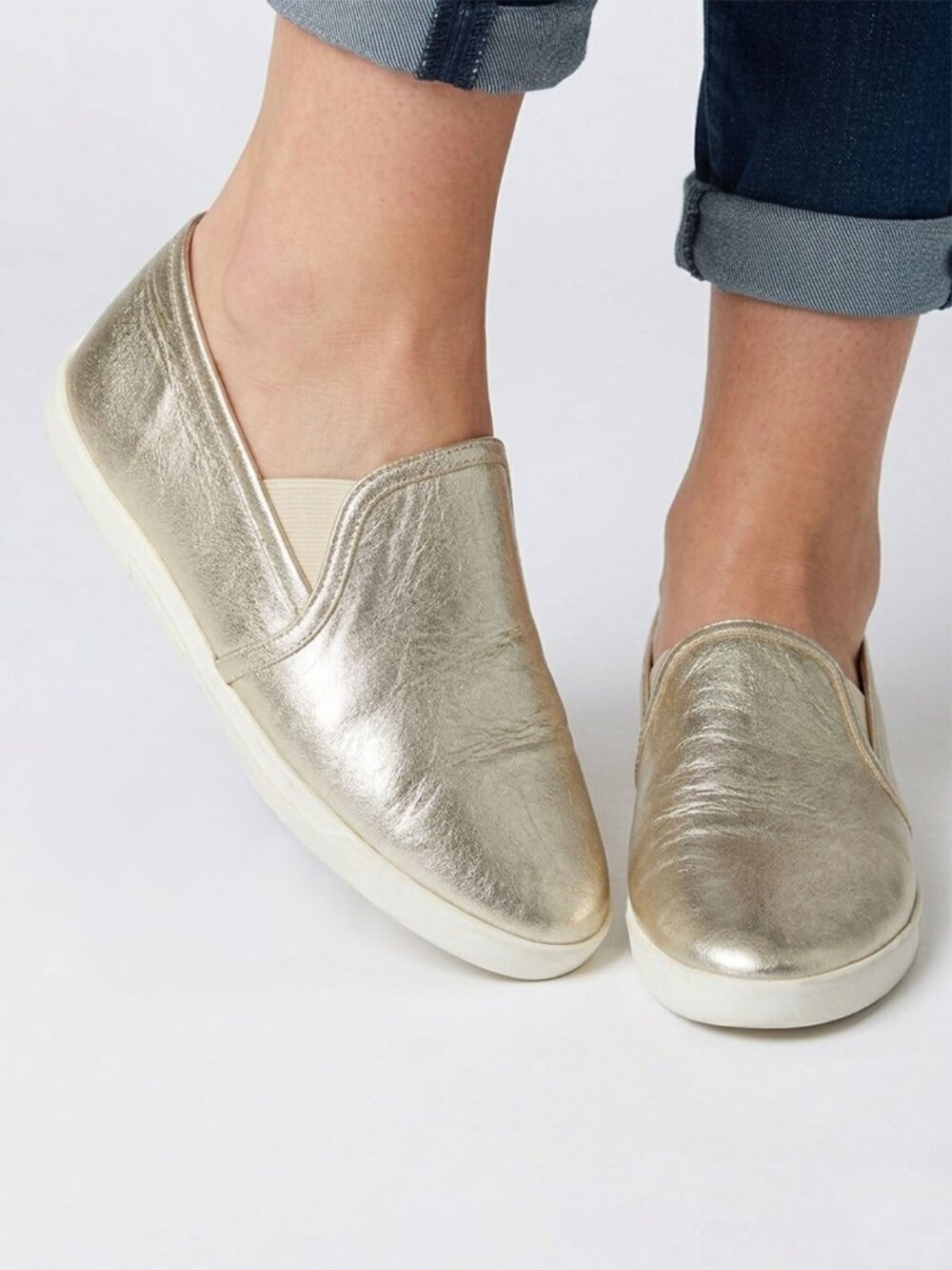 Joie Kidmore Metallic Gold Leather Slip-On Sneakers Shoes Loafers - Size 39